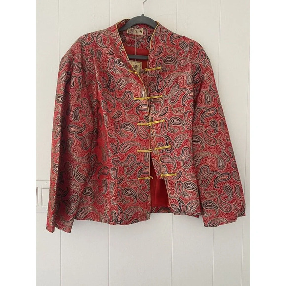 Vintage Chinese Silk Jacket Blazer Red & Gold X-Large - Picture 1 of 5